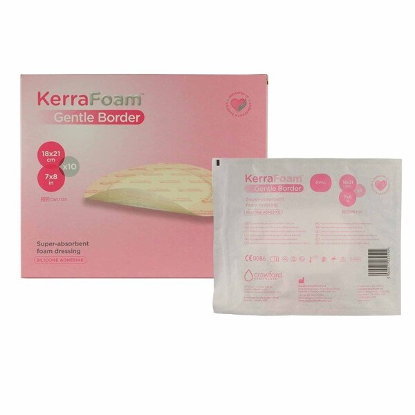 Kerrafoam Gentle Border Foam Dressing 7 X 8 Inch With Border Film Backing Silicone Adhesive Oval Sterile, 10PK CWL1135 - main